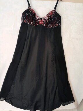 Cacique Baby Doll Embroidered Satin Nightgown Black Size 22/24 2X